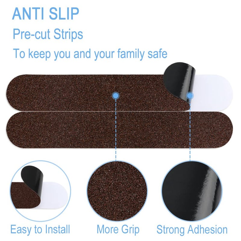 Astfys Anti Slip Tape, 16pcs Non Slip Pre-Cut Strips, Treads Safety Non Skid Adhesive Strips for Ladder, Step Stool and Stair (2" x 12", Brown) - Image 3